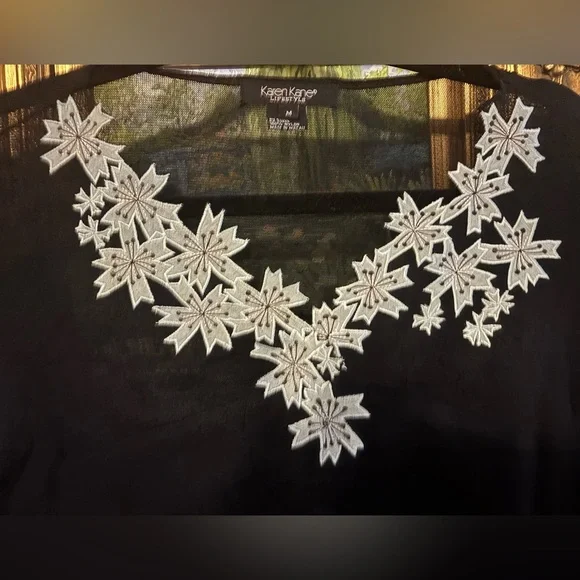 Karen Kane Black Blouse with Floral Embroidery - Picture 3 of 7